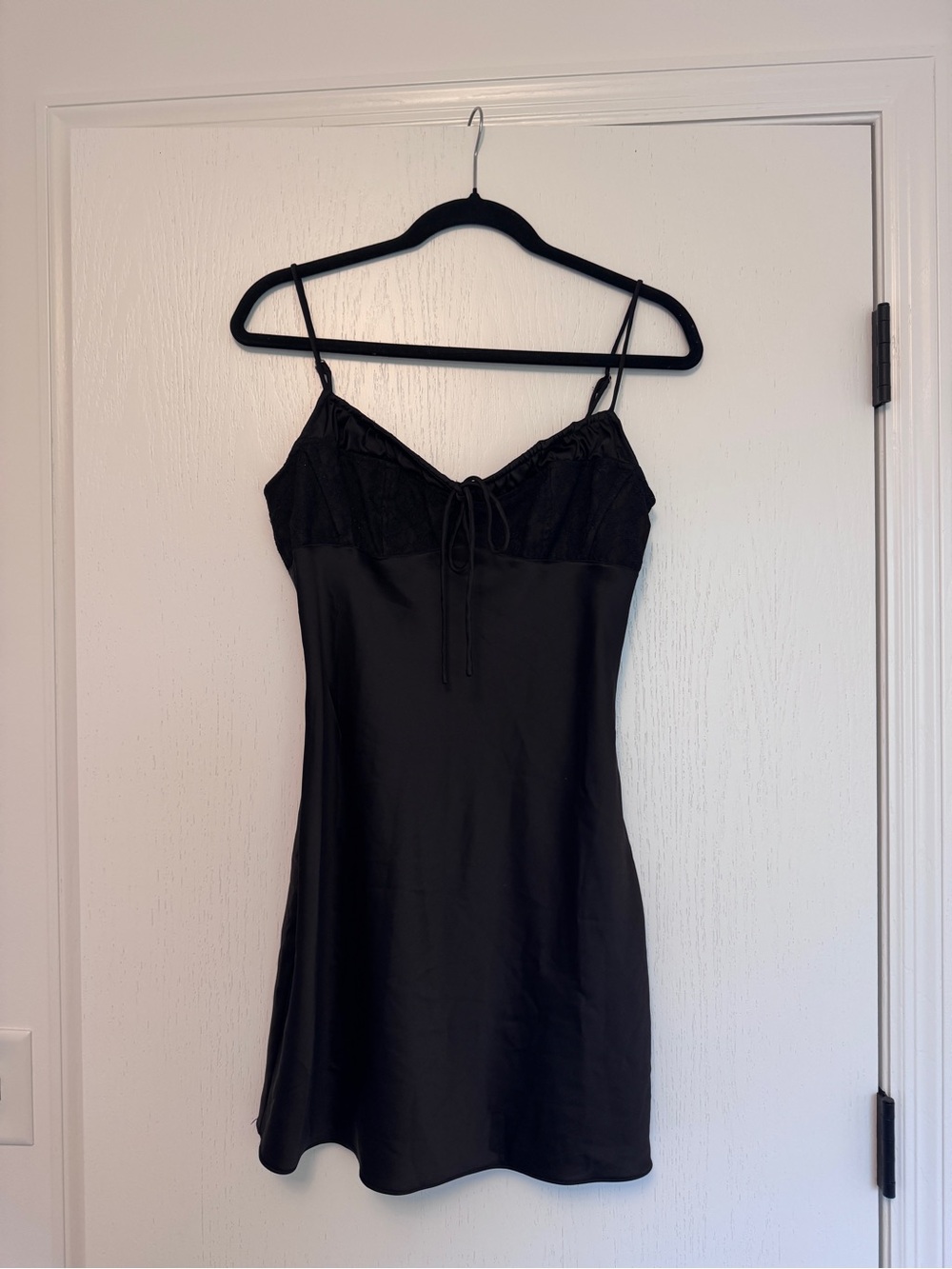 Urban Outfitters Black Satin Lace-Trim Mini Dress